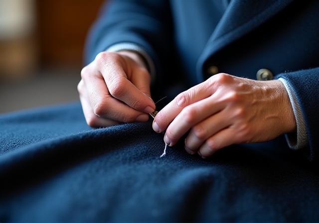 Maestro sarto al lavoro su un cappotto in cashmere